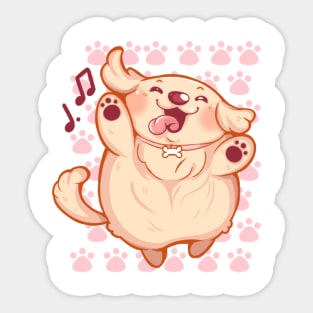 Adorable Illustration: Miniature Golden Retriever Puppy Delighting in Song and Dance Sticker